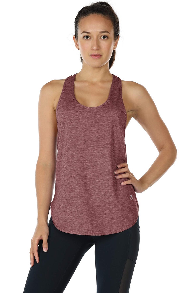 icyzone Workout Tank Tops for Women - Athletic Yoga Tops, Racerback Running Tank Top Loose Fit(Pack of 2) (M, Burgundy/Navy) - Image 2